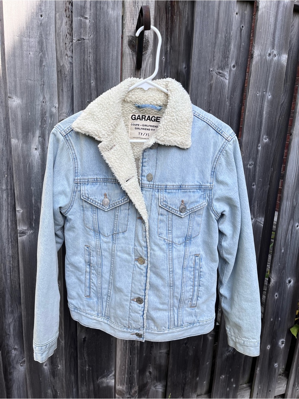 Garage Light Denim Jacket With Sherpa Fleece Lined Size XS